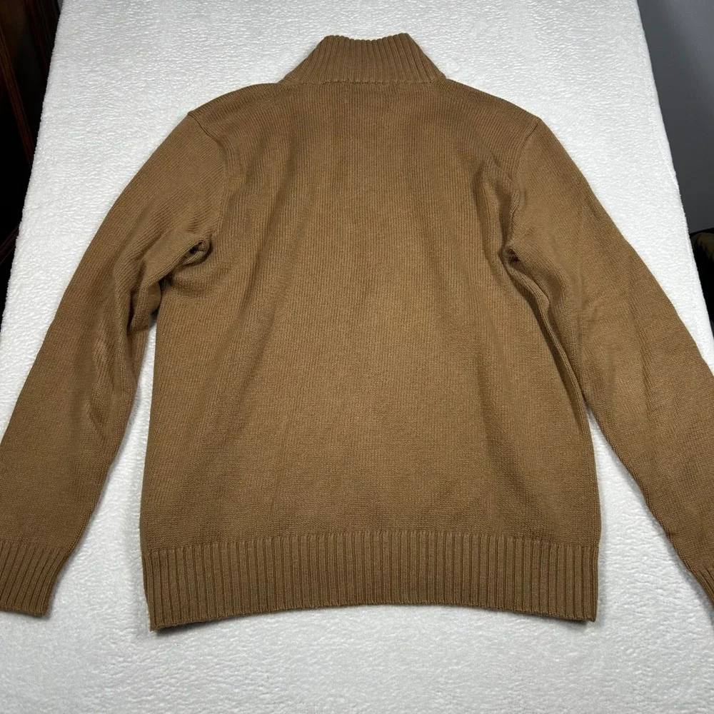 Polo Ralph Lauren Button Mock Neck Sweater Mens S Tan Brown Cotton Pullover Logo